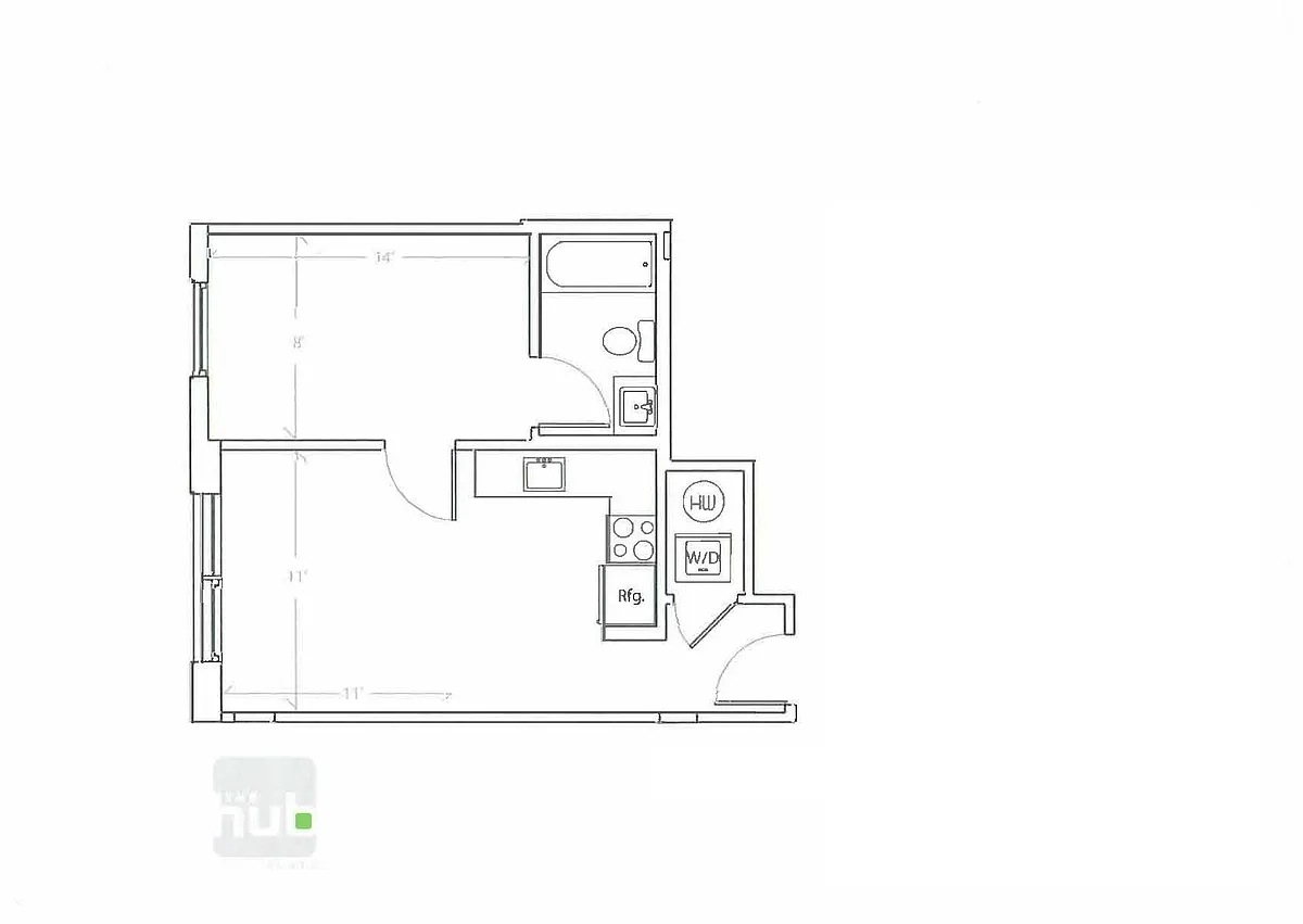 Floor plan 1 Bed - 1 Bath