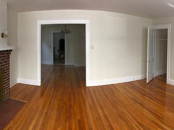 Living Room. From left to right (present doors); Door to one Bedroom, threshold from living room to dining room and from dining room threshold to Kitchen (far end). Living room closet door, and entry way to mud room and front Entrance.