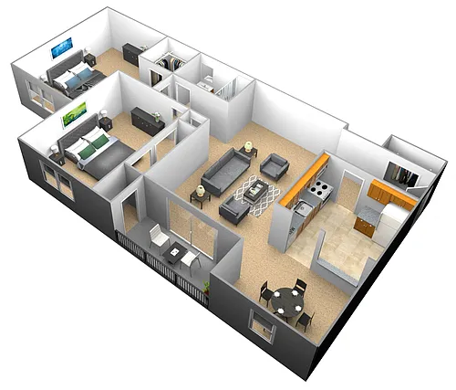 Floor plan 2 Bedroom 1 Bath