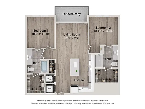 Floor plan 2 Bed/2 Bath-B2A