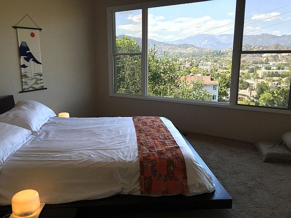 Zen bedroom views with queen memory foam platform bed