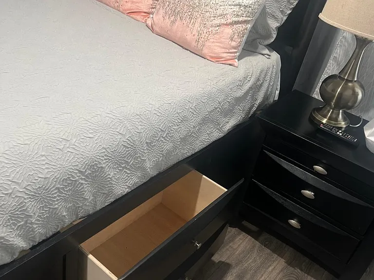 Bed with drawers.