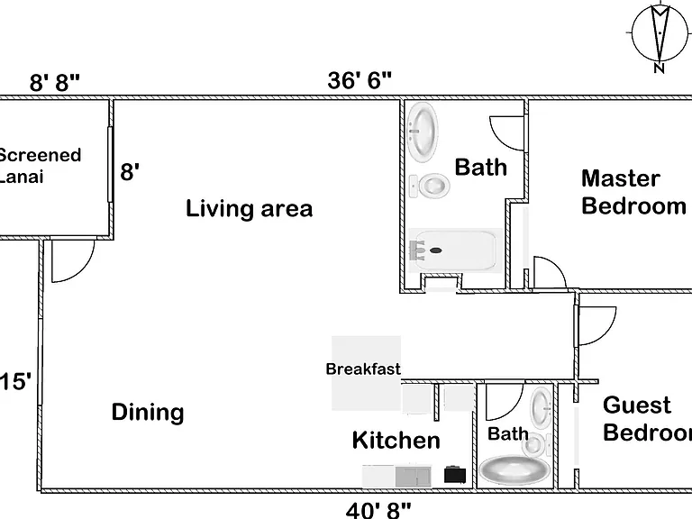 Floor plan of Condo.
Measurements are approximate.