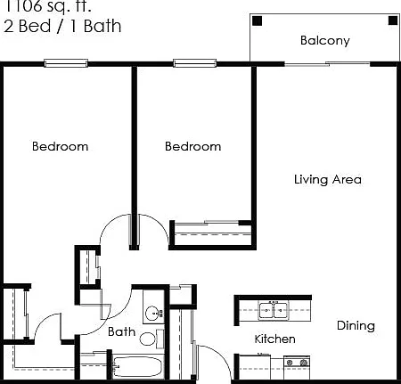 2 Bed 1 Bath | 1106 sqft