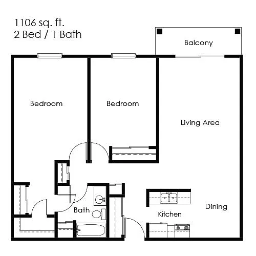 Floor plan 2 Bed 1 Bath | 1106 sqft
