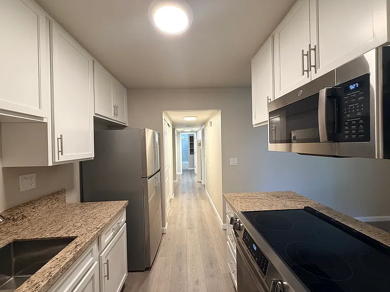 Kitchen looking down hallway.