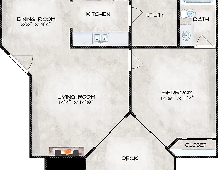 One Bedroom One Bath Floorplan Diagram