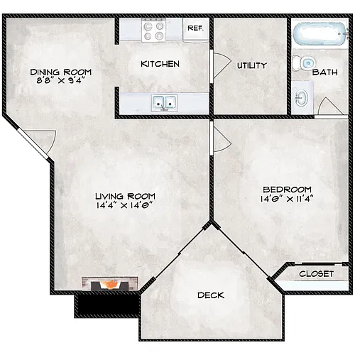 Floor plan One Bedroom One Bath