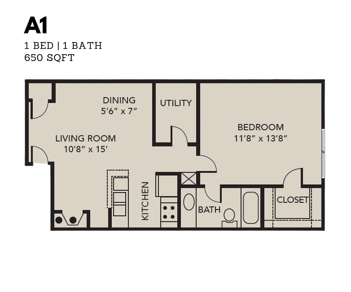 Floor plan 1 Bedroom 1 Bathroom (A1)