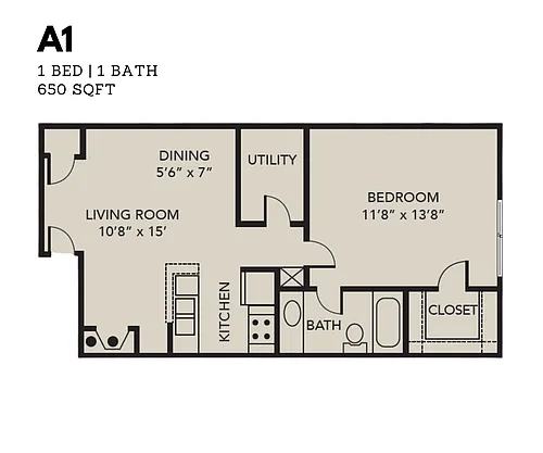Floor plan 1 Bedroom 1 Bathroom (A1)