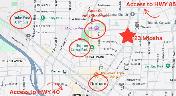 Within walking distance from downtown, the vibrant Geer St neighborhood, and Duke Campus. Minutes from both HWY 40 and 85!