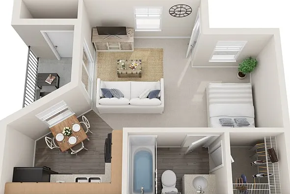 Efficiency, 400 sqft, Patio/Balcony, Walk-in Closet Efficiency, 400 sqft, Patio/Balcony, Walk-in Closet