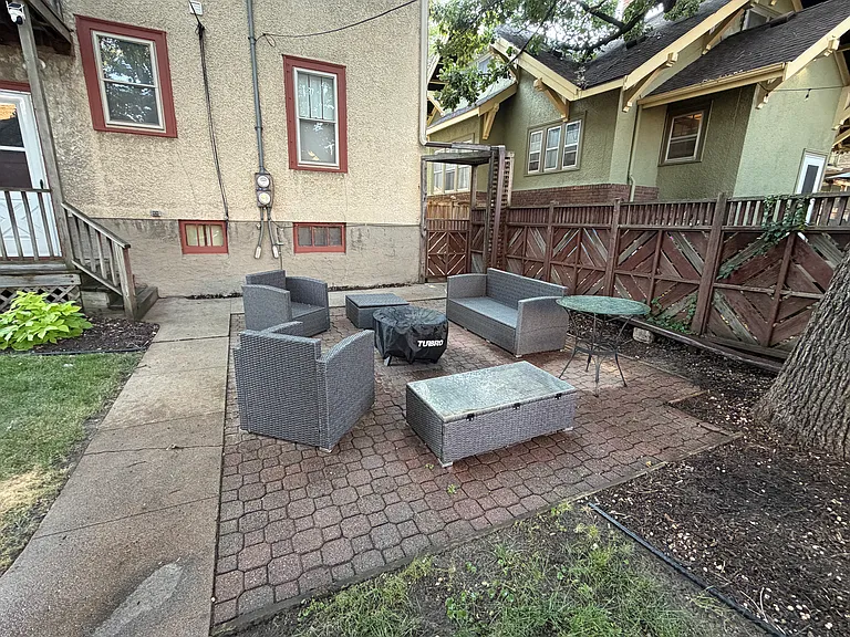 Shared patio with outdoor furniture + bonfire pit