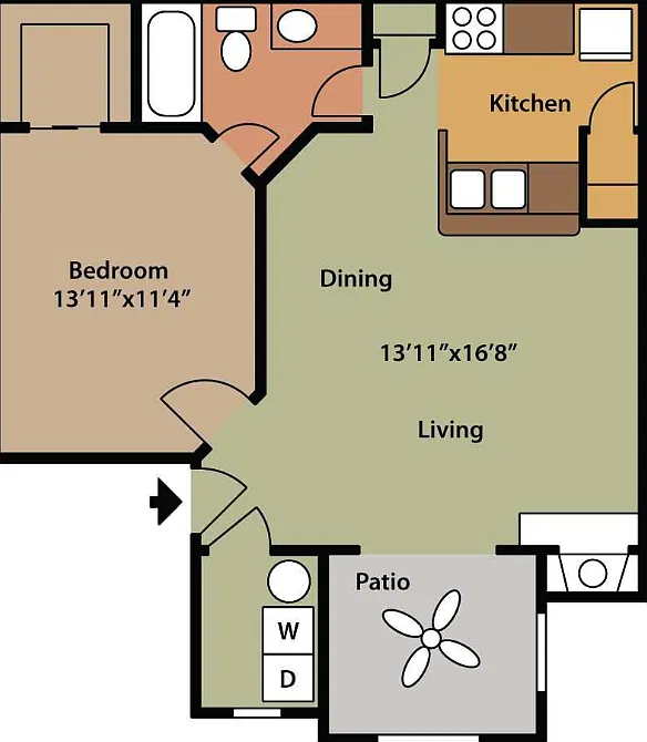 Floor plan B1- Large One 1 BR