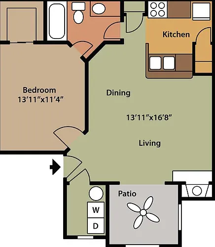 Floor plan B1- Large One 1 BR