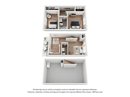 Floor plan 2 Beds TownHome with Washer Dryer
