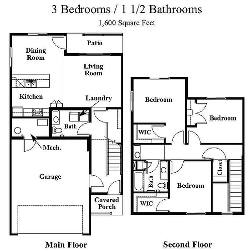 Floor plan 3 Bedroom 2 Bath