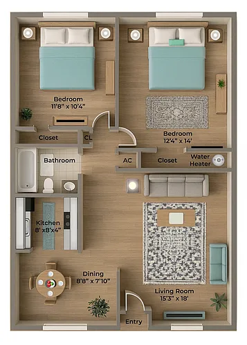 Floor plan Two Bedroom One Bath