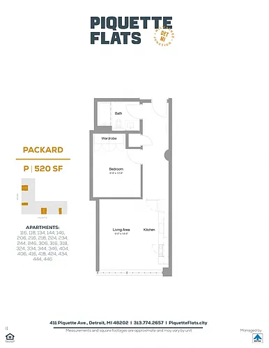 Floor plan Packard 1 Bedroom
