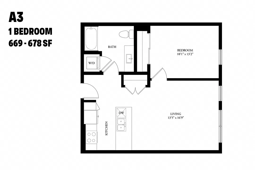 Floor plan One Bedroom A3