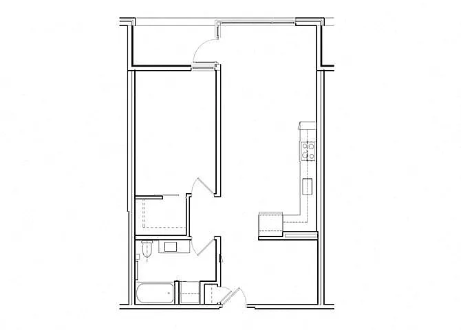 Floor plan 1 Bed, 1 Bath Den A3