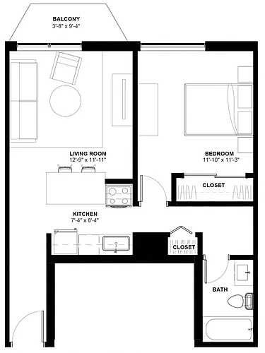 Floor plan Jr 1 Bedroom - 1 Bathroom