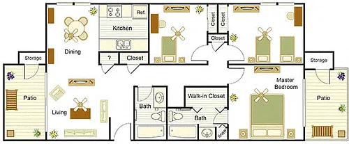 Floor plan 3 BR, 2 BA - Market