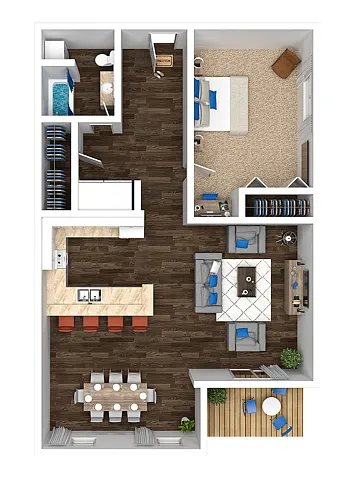 Floor plan 1 Bedroom 1 Bath 708