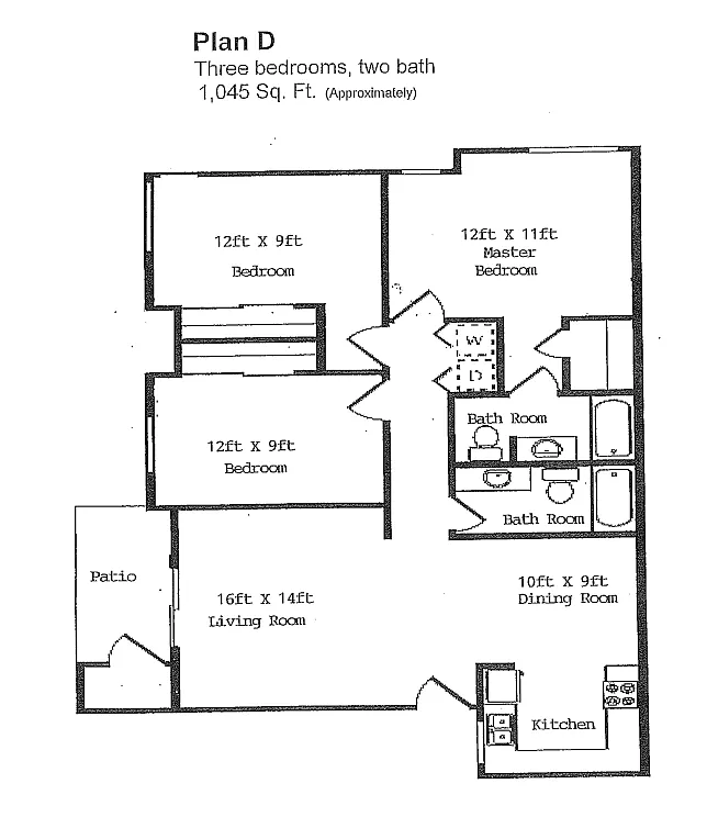 Floor plan Three Bedroom Two Bath