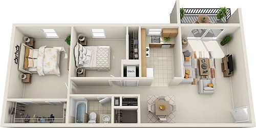 Floor plan 2BR - 1BTH Renovated