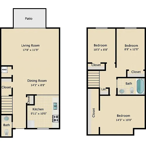 Floor plan 3 bedroom townhome