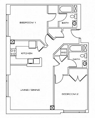 Floor plan Two Bedroom Two Bath - 50 WB