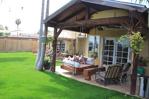 Patio furniture, outdoor TV hookups, built-in outdoor speake