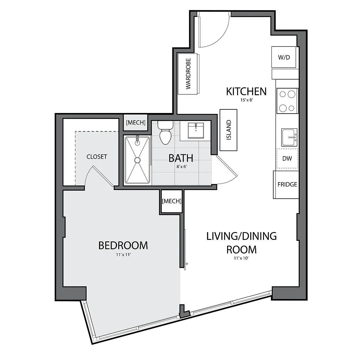 Floor plan 1 Bed/1 Bath-C-1B