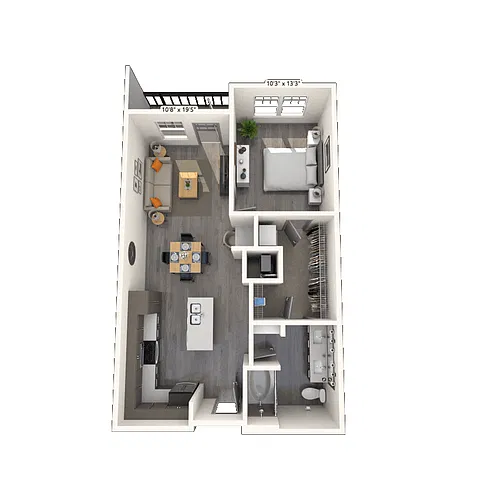 Floor plan Traditional 1x1 674-875 SF