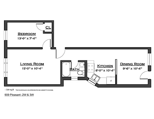 Floor plan One Bedroom 90923W
