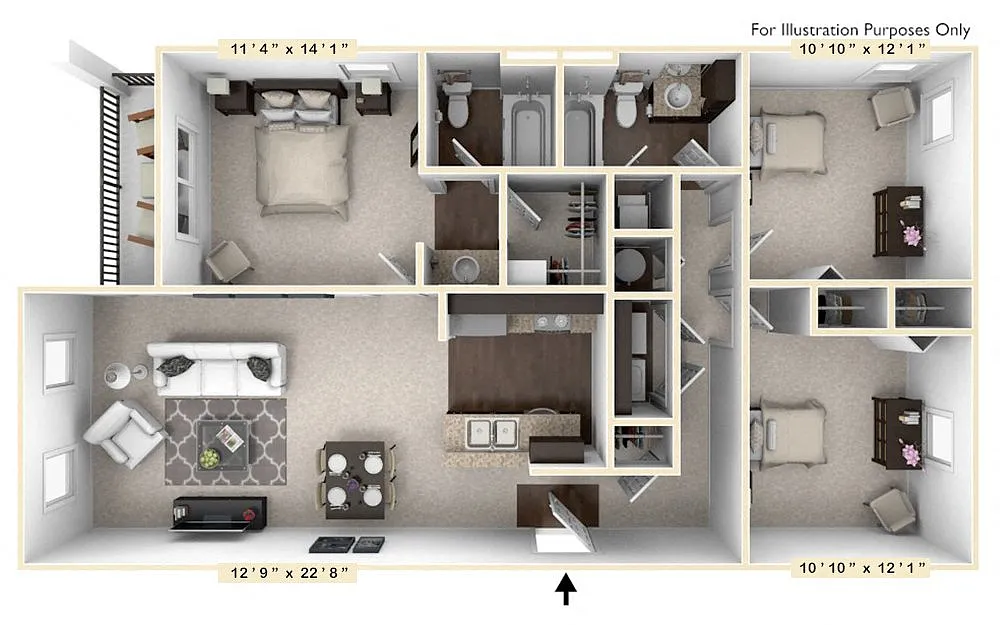 Floor plan The Augusta 3 BR 2 BA