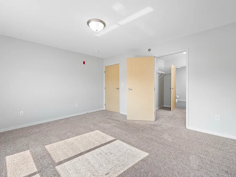 Bright and spacious bedroom with plush carpeting and a walk-in closet, featuring modern light fixtures and fresh neutral paint. Bright and spacious bedroom with plush carpeting and a walk-in closet, featuring modern light fixtures and fresh neutral paint.
