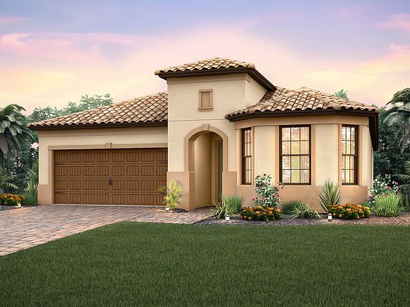 The Pompeii, a single-story family home with a 2 car garage, shown with Home Exterior FM2A