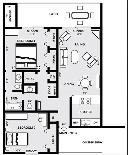 Floor plan 2Bedroom One and half bath