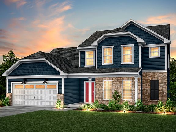 Furman Exterior 6 features stone, siding, shakes, covered front siting porch and 2 car garage