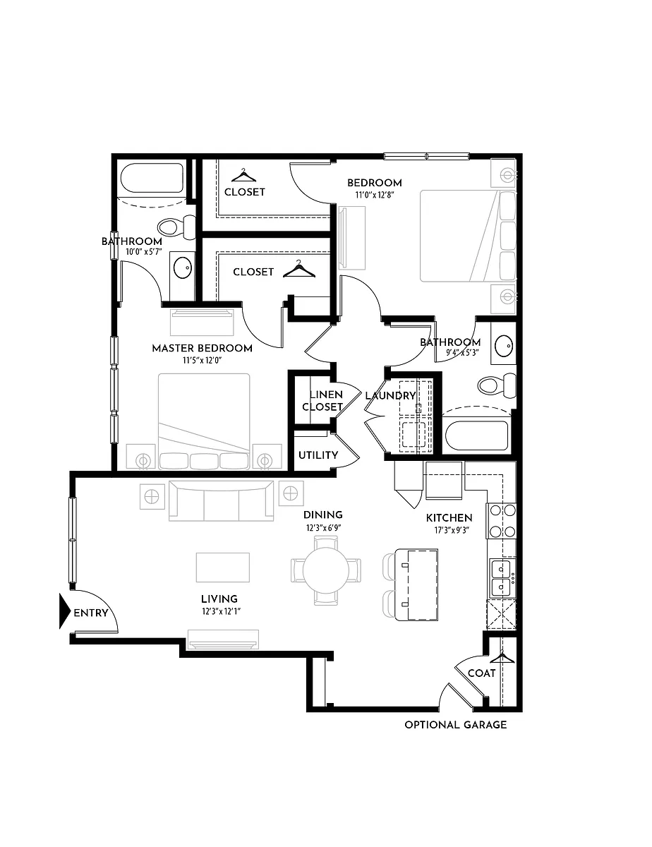Floor plan 2BR 2BA (1062 SF)