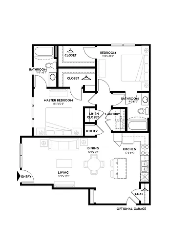 Floor plan 2BR 2BA (1062 SF)