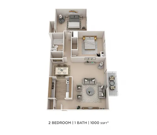 Floor plan Two Bedroom- 1,000 sqft