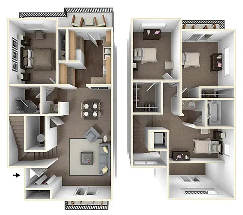 Floor plan 3 Bedroom 2 Bath Townhouse