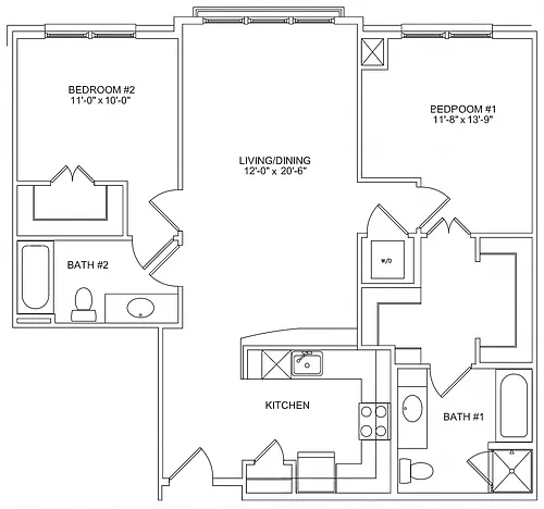 Floor plan Residences 2 Bed 2 Bath