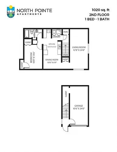 Floor plan 1 Bed, 1 Bath - 1,020 sq ft