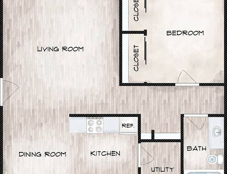 1 Bedroom | 1 Bath Floorplan Diagram