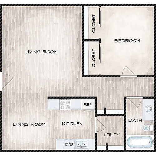 Floor plan 1 Bedroom | 1 Bath