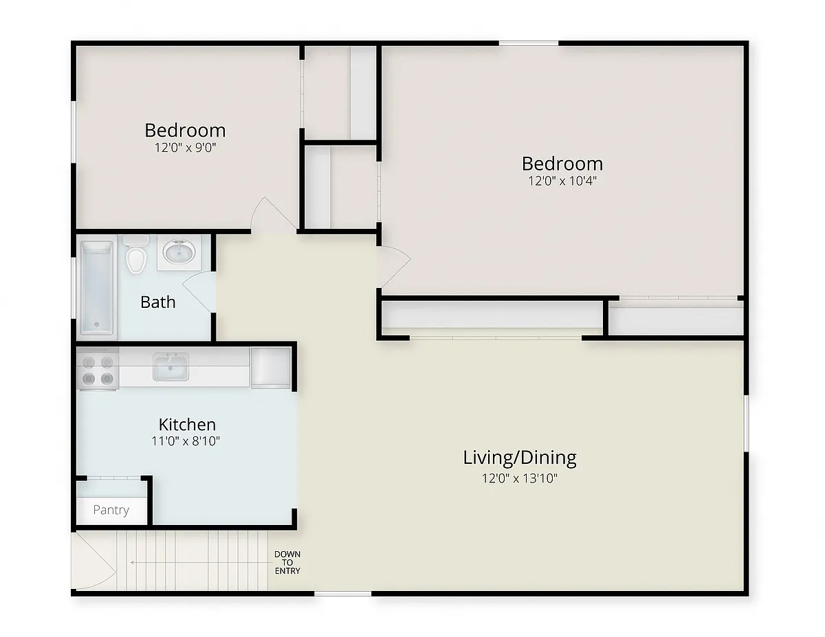 Floor plan 2 Bedroom 1 Bath Upgraded